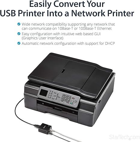 StarTech.com 10/100Mbps Ethernet to USB 2.0 Network Print Server